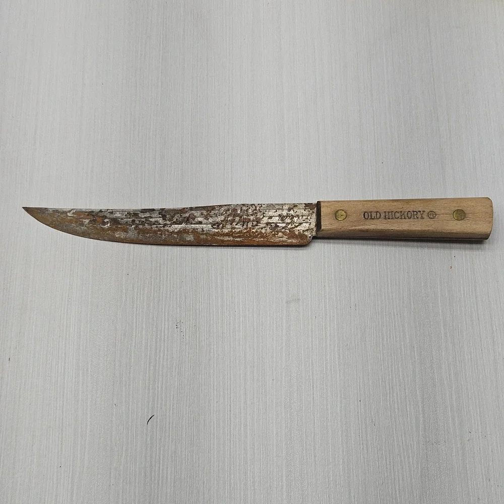 Vintage Old Hickory Butcher Knife Carbon Steel Wood Handle 8 Inch Blade USA